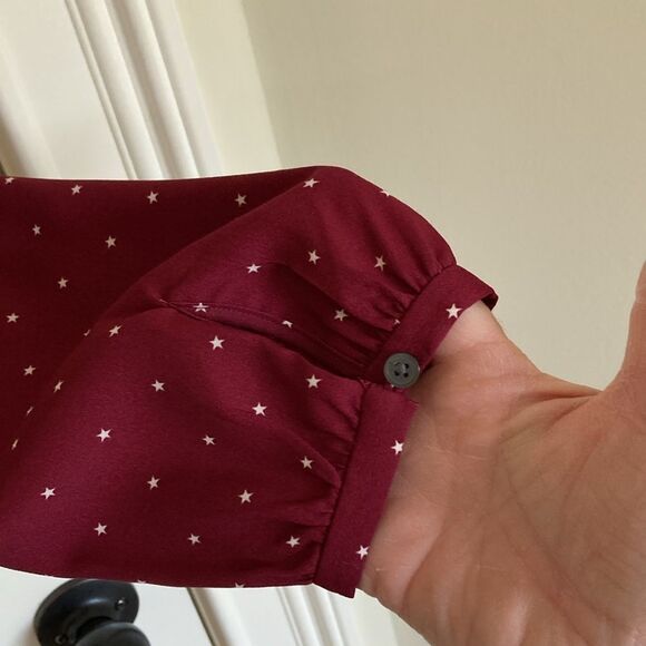 Loft‎ Womens Wrap Dress 14 Maroon Stars Long Sleeves Lightweight Career - Picture 4 of 8